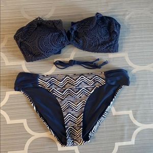 🦋 Navy and White Bikini with Lace Top